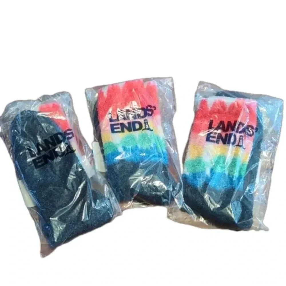 Land's End Deep sea Navy rainbow tie dye 3 pair fuzzy socks